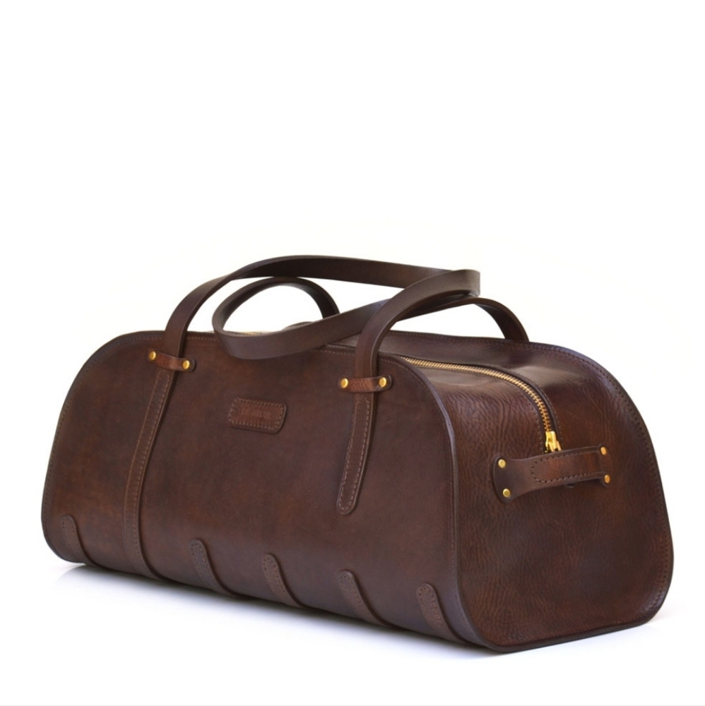 Large De Bruir Atelier Firm Brown Leather Sports Bag and Gray Dust Bag Handmade